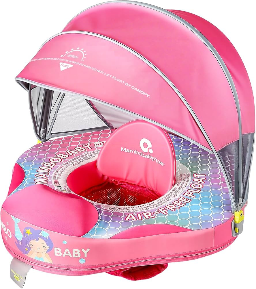 Mambobaby Baby Pool Float with Canopy, Non-Inflatable Infant Swim Float with Safe Seat and Tail S... | Amazon (US)