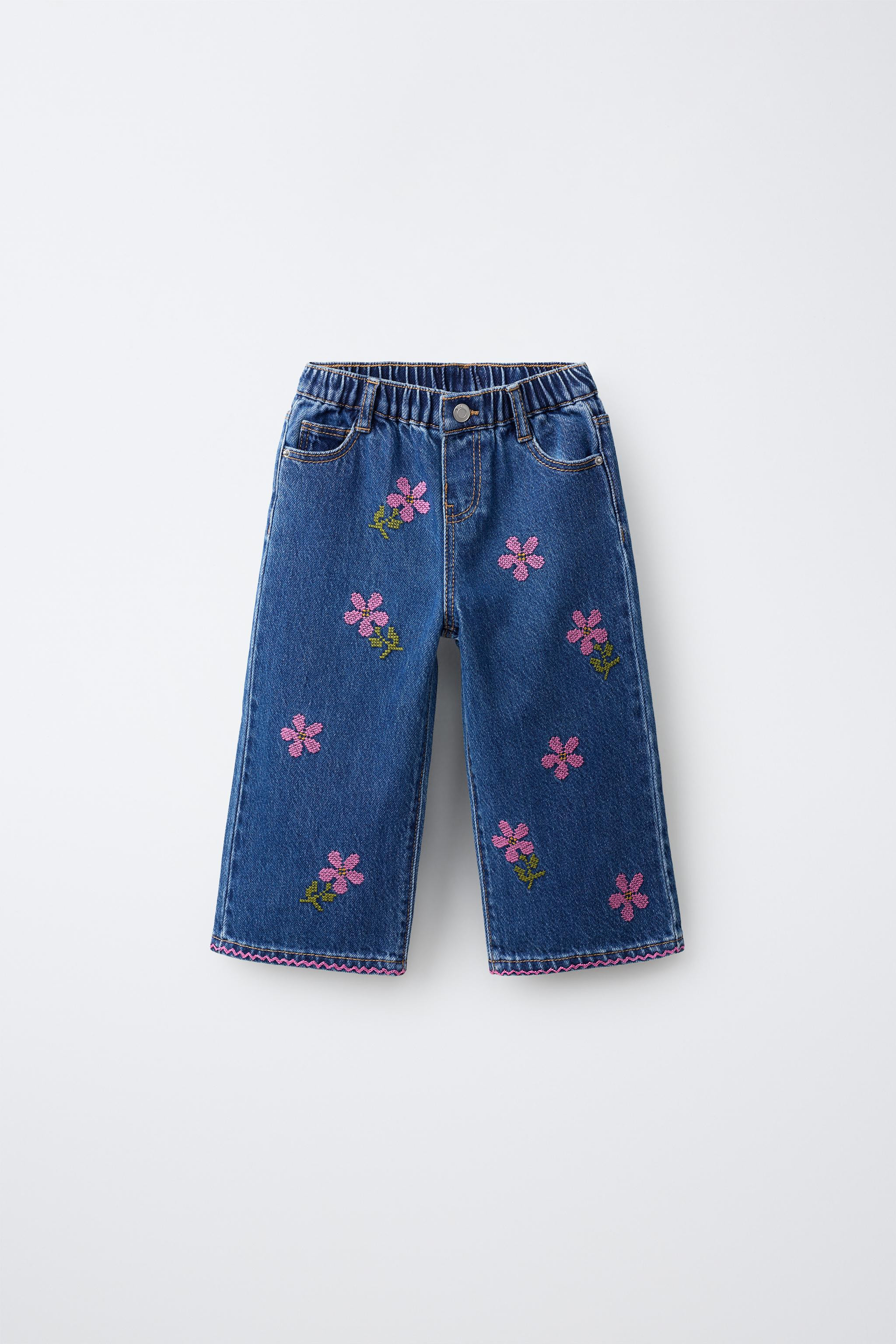 EMBROIDERED FLORAL CULOTTE JEANS | Zara US