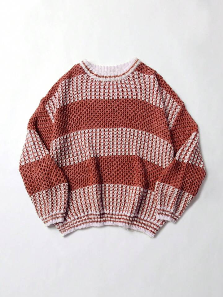 Two Tone Drop Shoulder Striped Trim Sweater | SHEIN