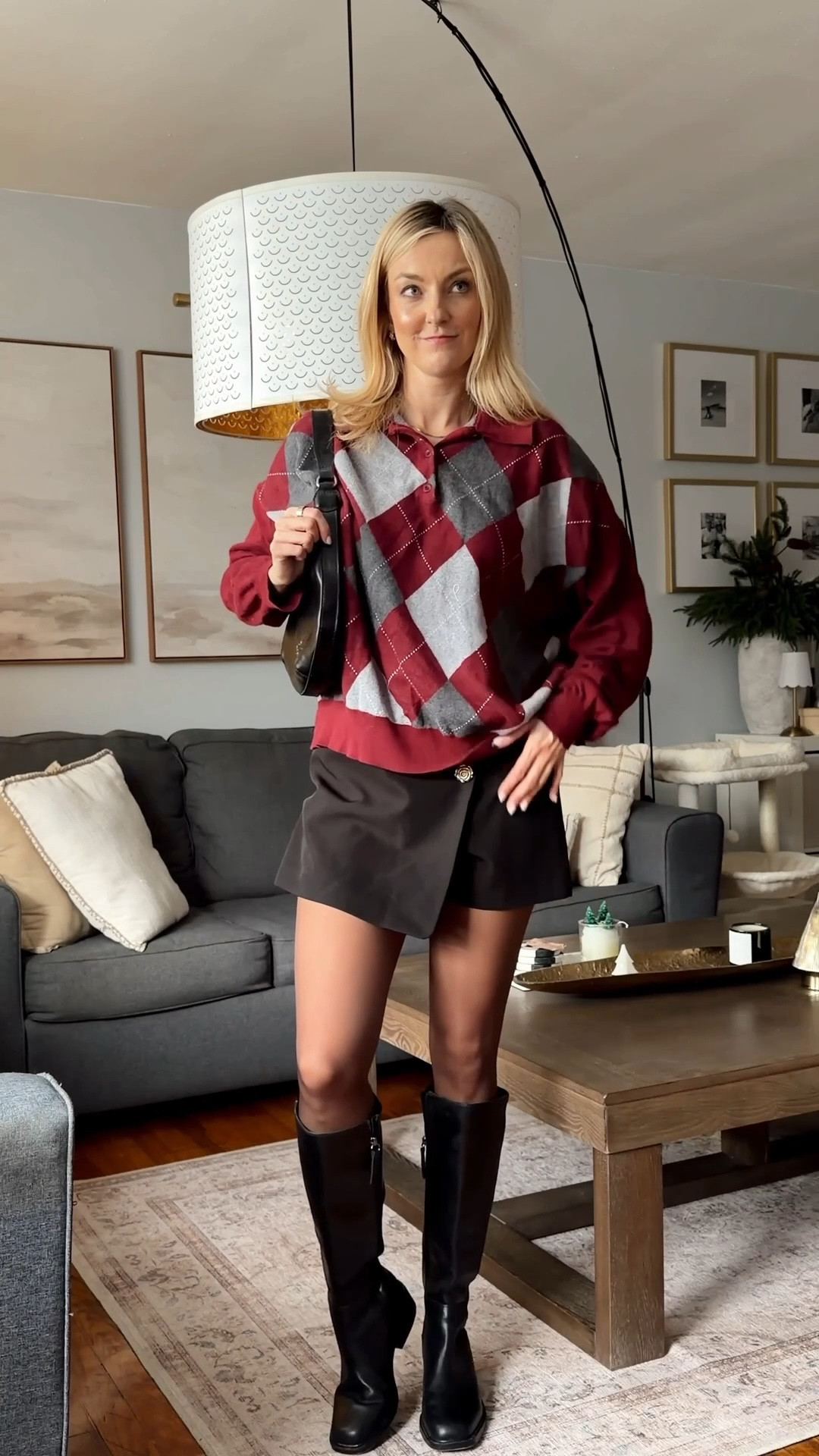It’s never too cold outside to wear a skort, just add an oversized sweater + tall boots.

winter skort outfit ideas • argyle sweater • winter outfit inspo • winter fashion • black skort • black skirt • mini skort • mini skirt • burgundy sweater 

#LTKootd #LTKTall #LTKFindsUnder100