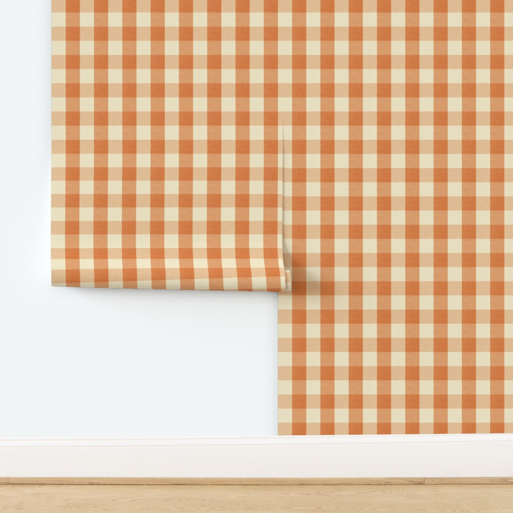 Arts and Crafts Gingham Warm Beige and Terracotta Small Scale Wallpaper | Spoonflower | Spoonflower