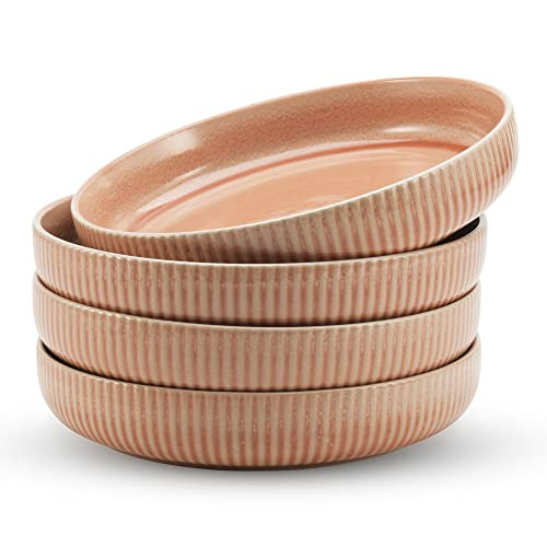 American Atelier 9-Inch Pasta Bowl (Set of 4) - 42 oz Wide Shallow Porcelain Low Dinner Bowls, Stylish & Modern Dinnerware for Serving at Home, Restaurants, First Apartment, College Dorms (Blush) | Amazon (US)
