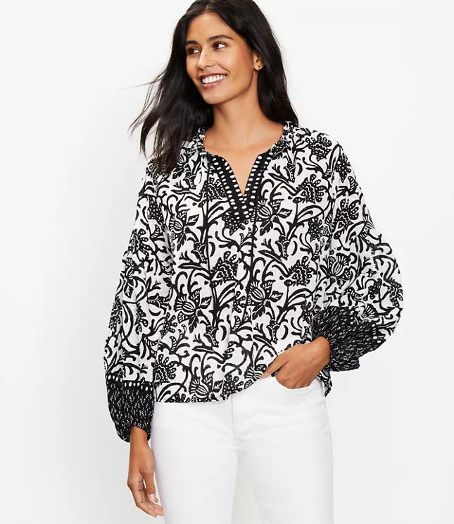 Vine Split Neck Blouse | LOFT