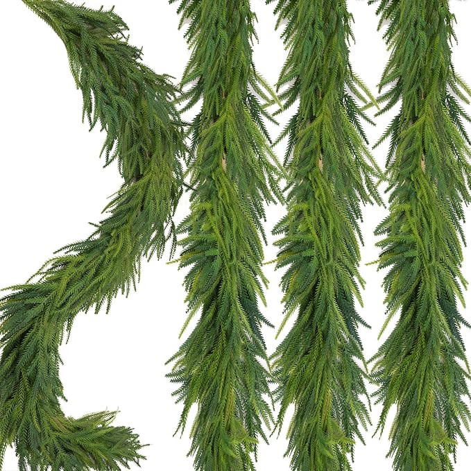 1 Pcs Artificial Norfolk Pine Garlands Christmas, 9 FT Dense Real Touch Winter Pine Garland Ornam... | Amazon (US)
