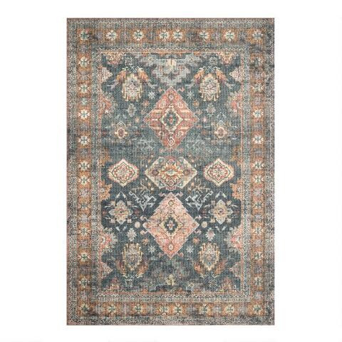Sea Green and Rust Persian Style Syros Area Rug | World Market
