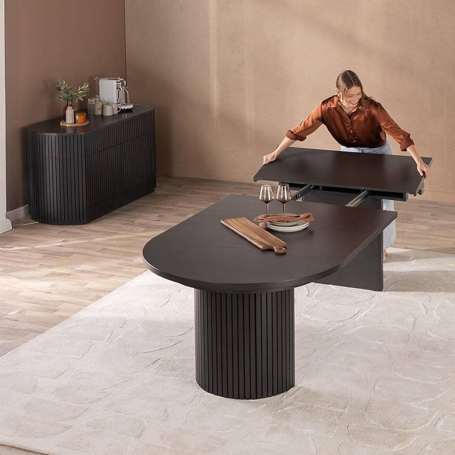 Transformer Round Extendable Dining Table Set – Solid Wood Table with Sideboard for Panel Stora... | Amazon (US)