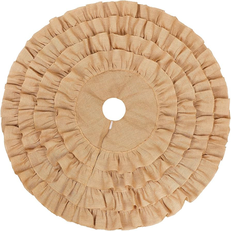Kasyat Burlap Christmas Fall Tree Skirt Boho Ruffled Trim Christmas Tree Collar Linen Rustic Skir... | Amazon (US)