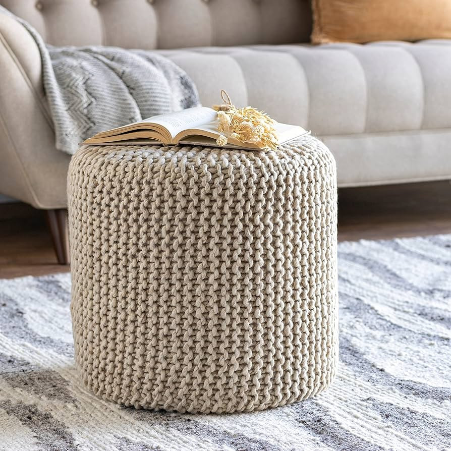 Mark&Day Pouf Ottoman, Martinsberg Texture Ivory Cylinder Pouf Foot Rest for Living Room, Bedroom... | Amazon (US)