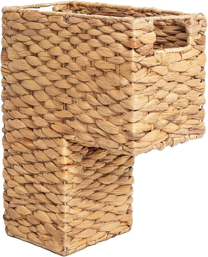 YAHUAN Stair Basket with Handles, Woven Water Hyacinth Stair Baskets for Carpeted Stairs, Stair S... | Amazon (US)