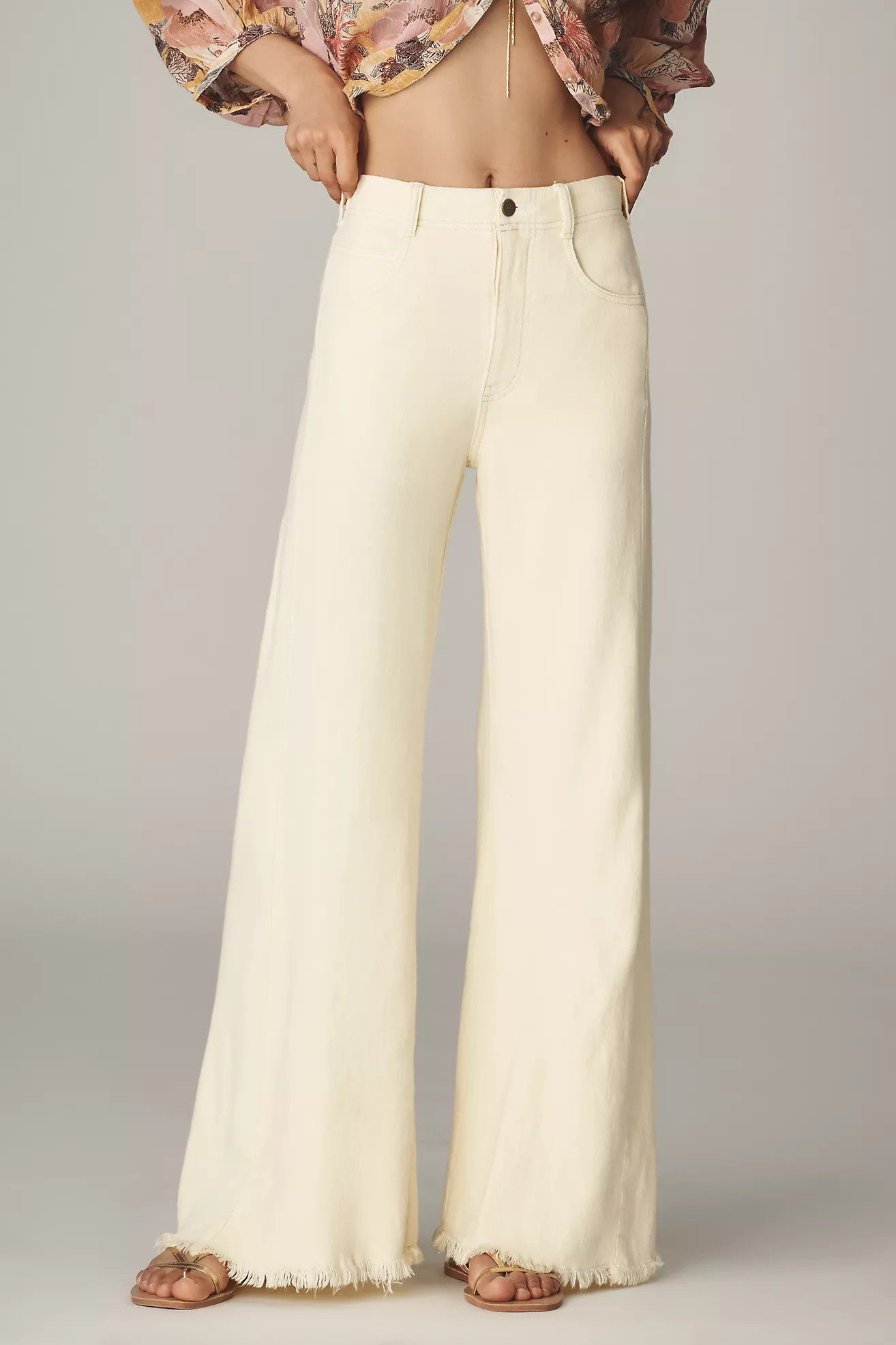 The Adi Mid-Rise Frayed Relaxed Flare Pants by Pilcro: Linen Edition | Anthropologie (US)