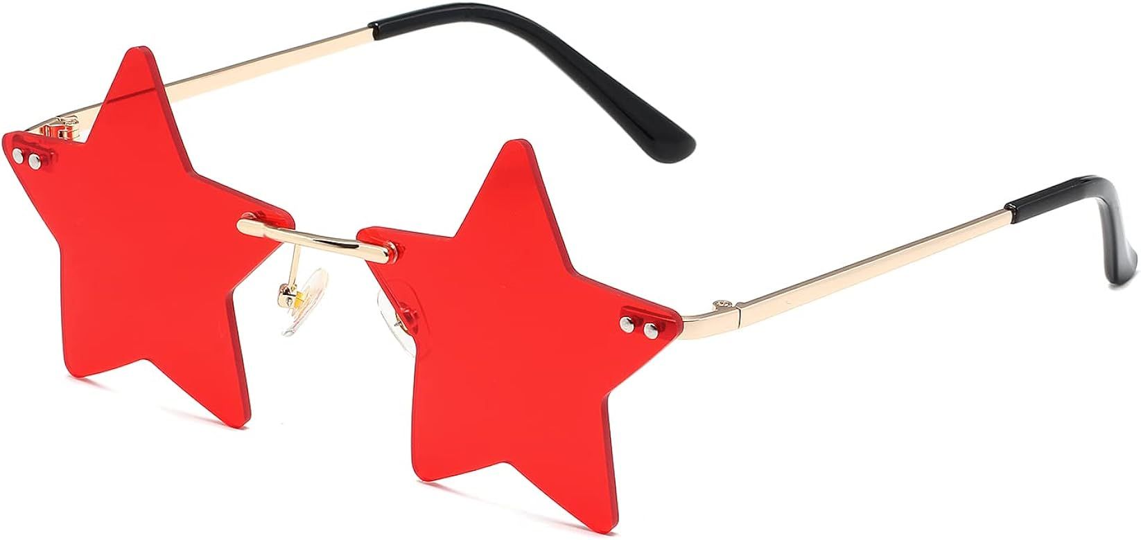 Bouryo Rimless Star Shape Sunglasses for Women/Men Personality Pentagram Party Glasses | Amazon (US)