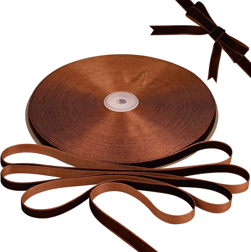 Moukiween Vintage Brown Velvet Ribbon, 3/8" Wide x 30 Yards Nylon Woven Ribbon, Perfect use for C... | Amazon (US)