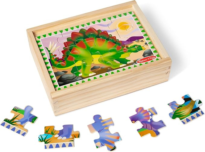 Melissa & Doug 4‑in‑1 Wooden Dinosaur Jigsaw Puzzle Set, 48 Pieces with Storage Box, Toddler ... | Amazon (US)