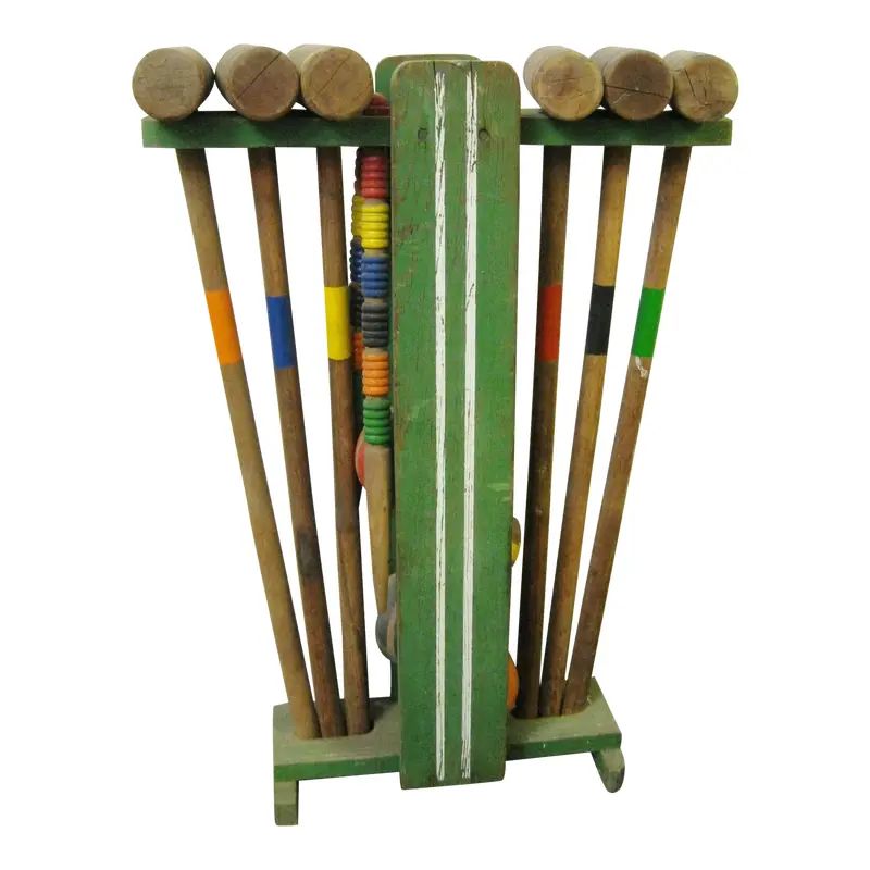Vintage Wooden Croquet Set & Stand | Chairish