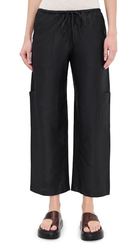 DONNI. Women's The Silk Taffeta Drawstring Cargo Pants, Jet, L | Amazon (US)