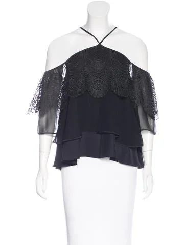 Cinq à Sept Lace-Trimmed Cold Shoulder Top w/ Tags | The Real Real, Inc.
