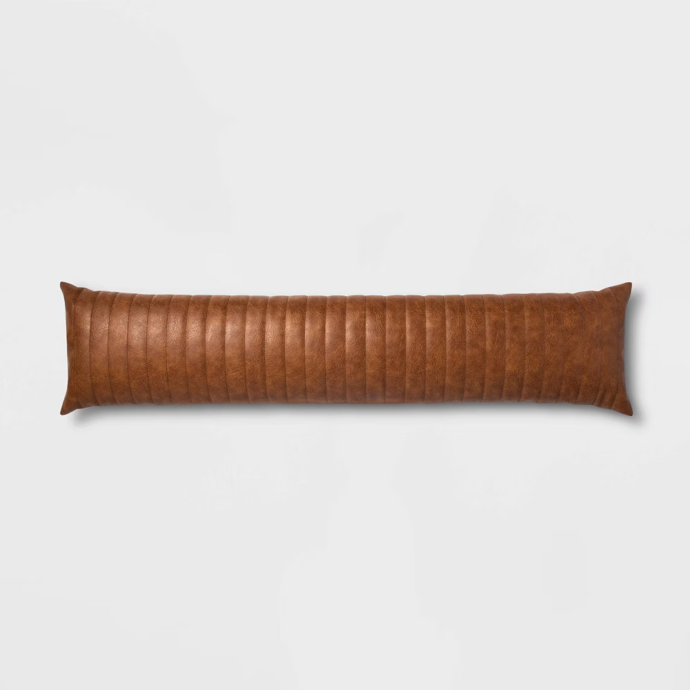 Lumbar Channel Stitch Faux Leather Decorative Pillow Brown - Project 62 + Nate Berkus | Target