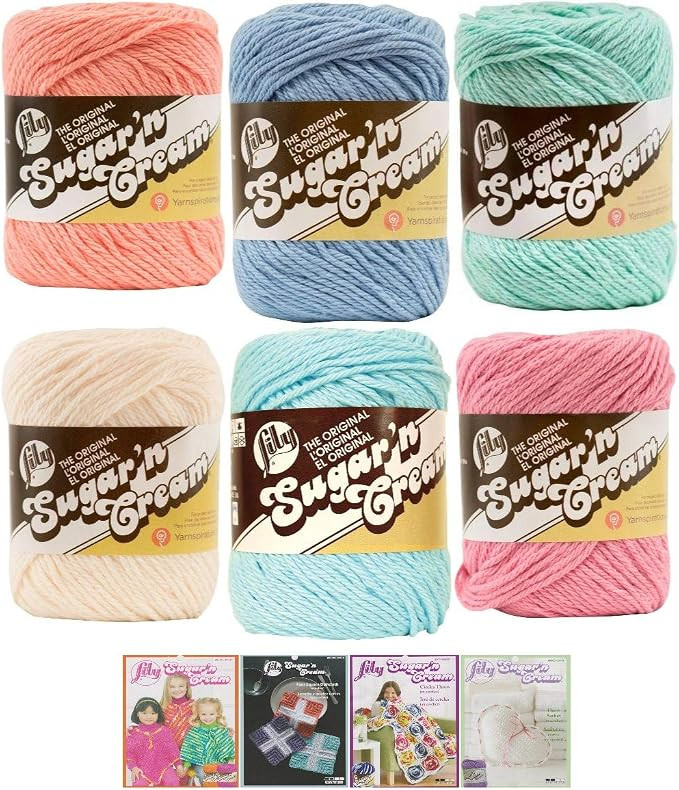 Lily Sugar n' Cream Variety Assortment 6 Pack Bundle 100% Cotton Medium 4 Worsted with 4 Patterns... | Amazon (US)