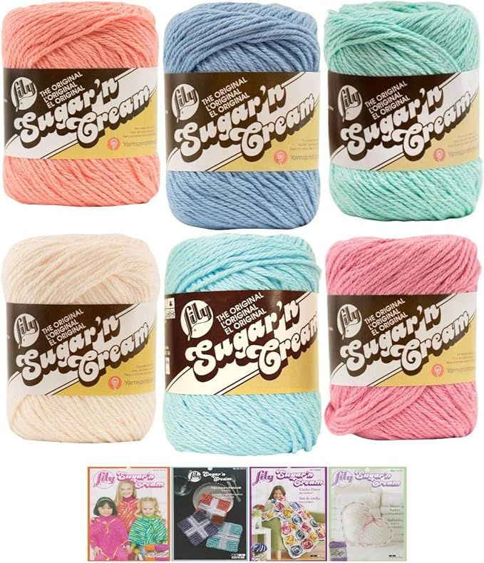 Lily Sugar n' Cream Variety Assortment 6 Pack Bundle 100% Cotton Medium 4 Worsted with 4 Patterns... | Amazon (US)