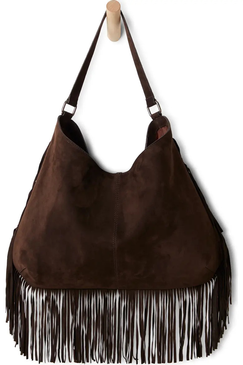 Free People Finn Fringe Leather Shoulder Bag in Espresso at Nordstrom | Nordstrom