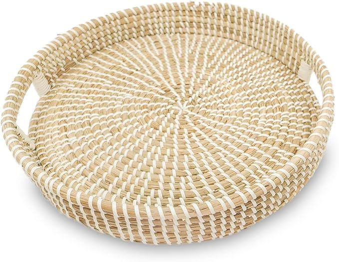 Ann Lee Design Round Serving Seagrass Trays (White with Recessed Open Handle) | Amazon (US)
