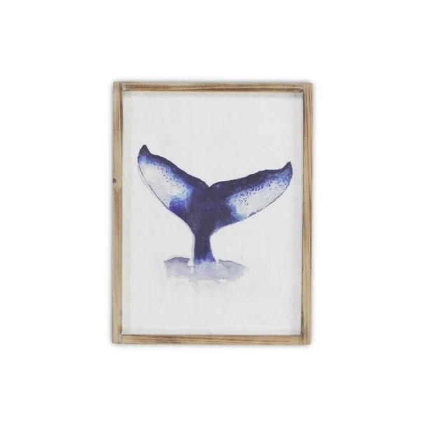 16.5" White and Blue Whale Tail Handmade Rectangular Wall Decor | Walmart (US)
