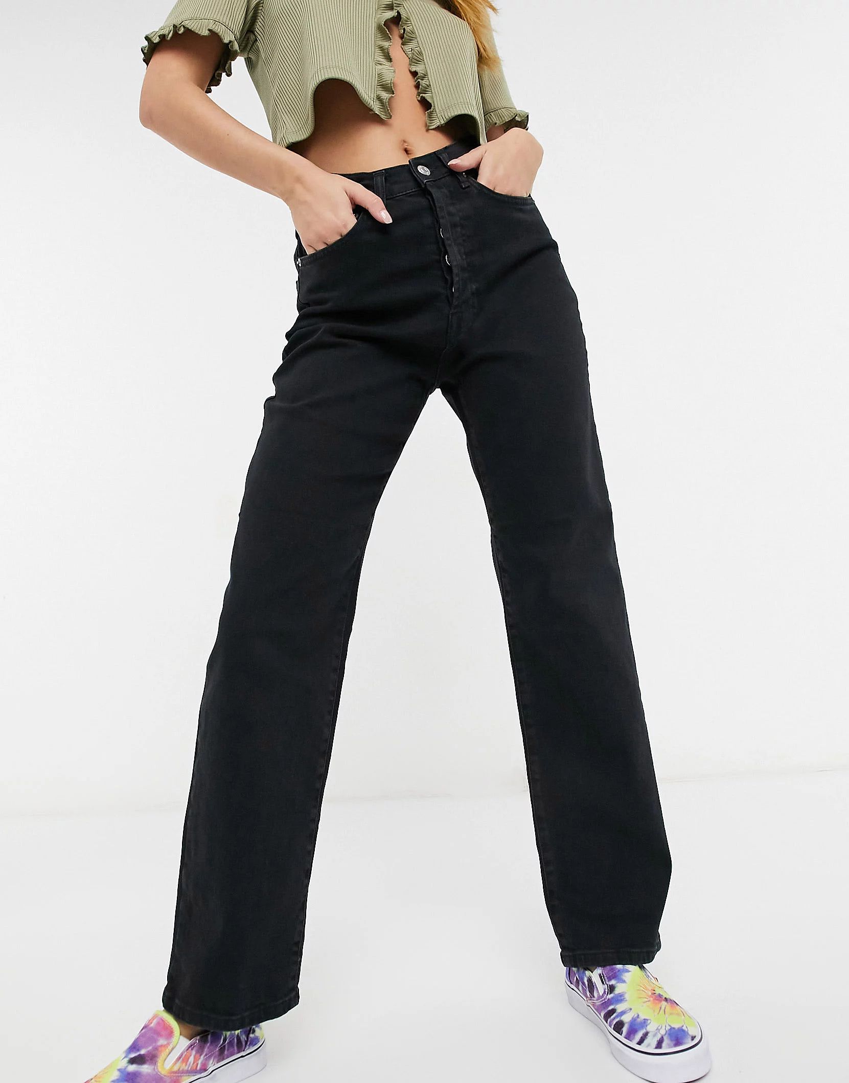 NA-KD organic cotton straight leg jean in black | ASOS | ASOS (Global)