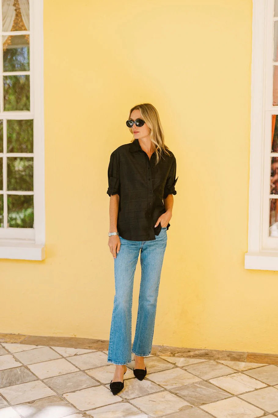 The Carolyn Shirt Dupioni - Noir | Julia Amory
