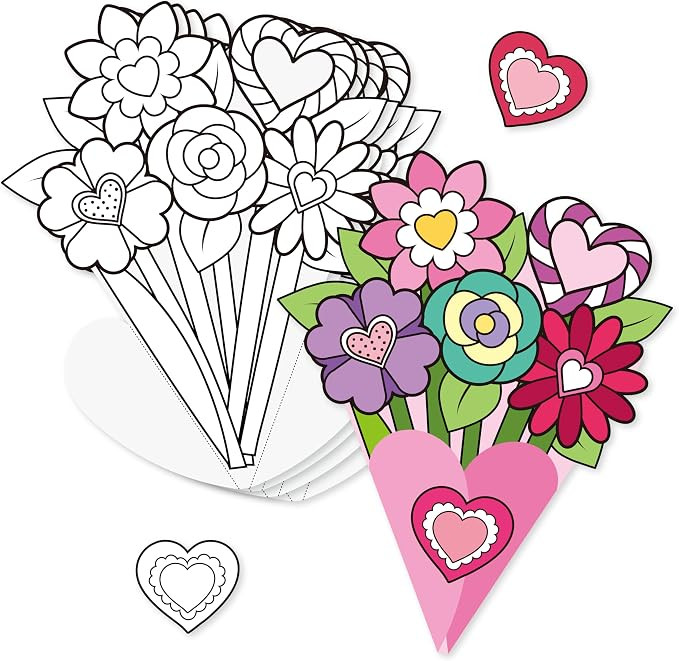 CY2SIDE Valentine’s Day Flower Bouquet - 36PCS Color Your Own Heart Flower Bouquet Craft Kit Ma... | Amazon (US)
