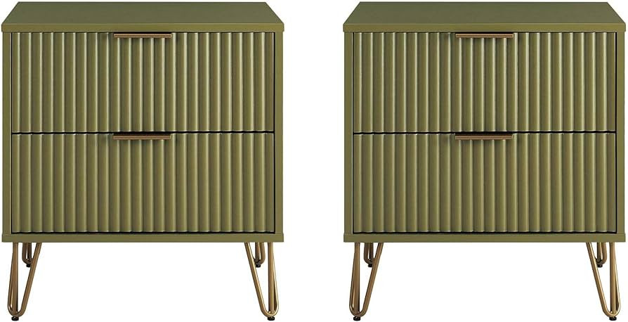 Manhattan Comfort Dumbo Modern Nightstand 2.0 with 2 Drawer and Metal Feet | Splayed Gold Legs | ... | Amazon (US)