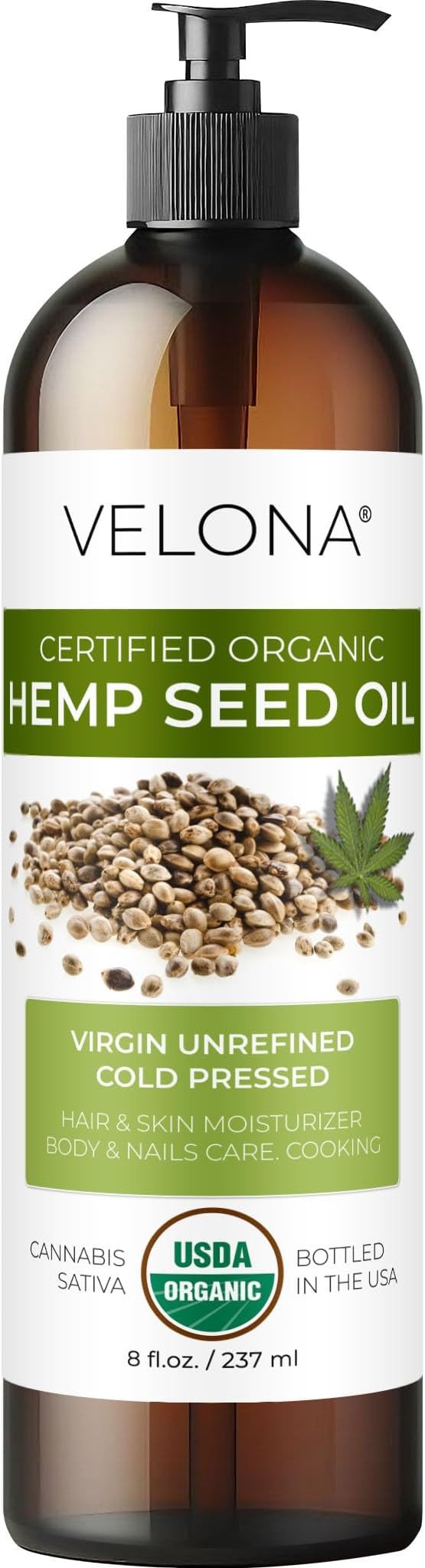 velona Hemp Seed Oil USDA Certified Organic - 8 Fl Oz | 100% Pure and Natural Carrier Oil | Unref... | Amazon (US)