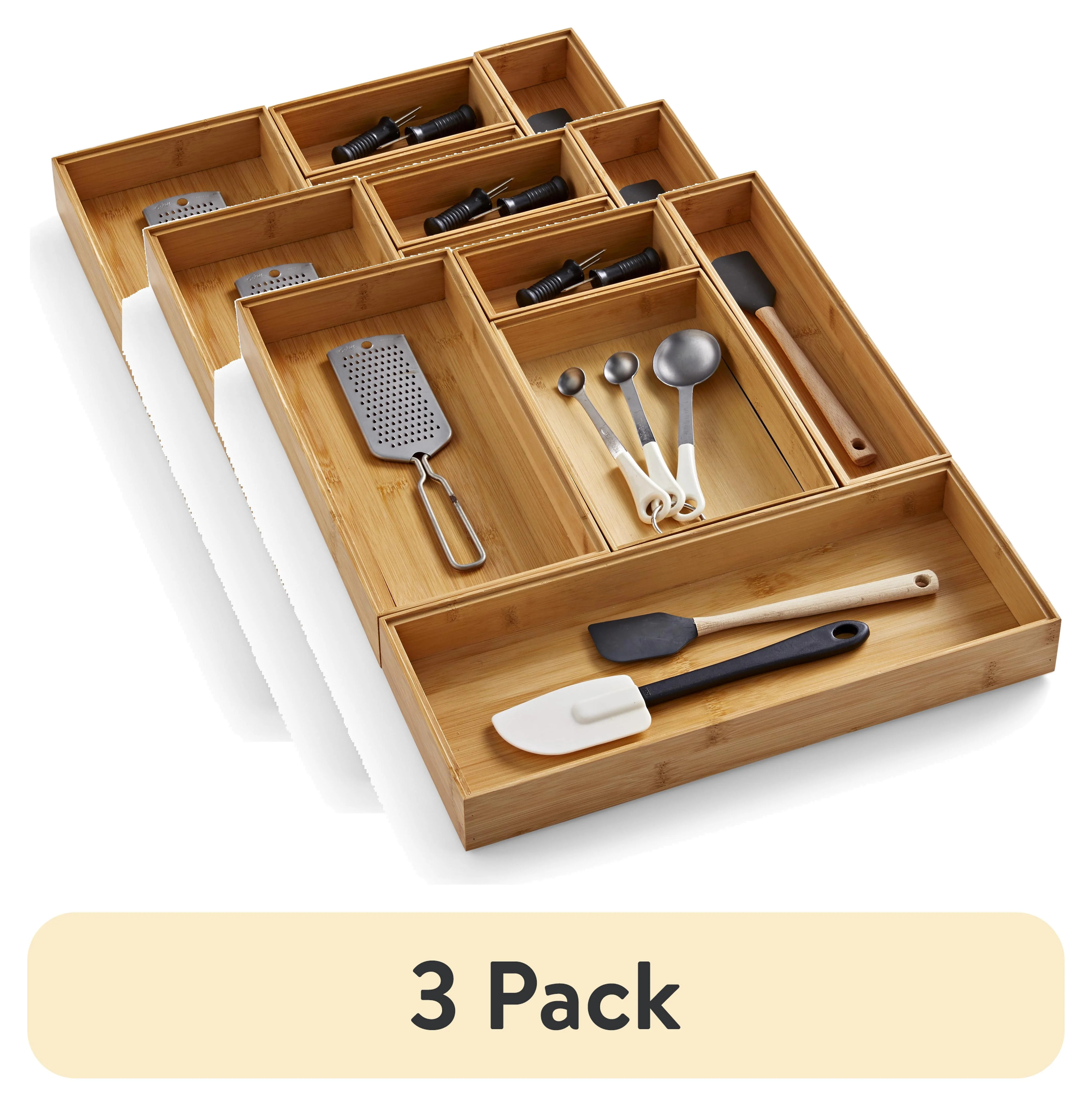 (3 pack) Better Homes & Gardens Bamboo Drawer Organizer 5pc Set, 17.9Wx 14.96Dx1.97H in, Natural ... | Walmart (US)