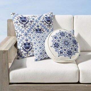 Anika Blue Embroidered Pillow Covers for Indoor & Outdoor Decor with Zipper Closure | Frontgate