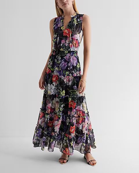 Floral V-Neck Tiered Maxi Dress | Express