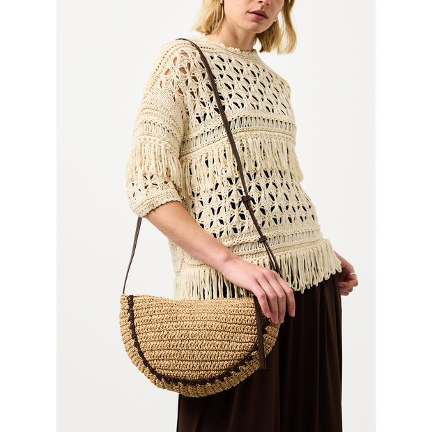 Stone Straw Half Moon Crossbody Bag One Size | Tu Clothing