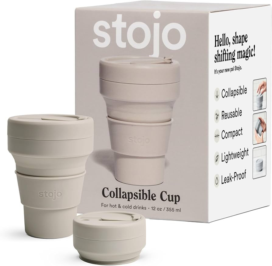 STOJO Collapsible Travel Cup - Oat, 12oz / 355ml - Reusable To-Go Pocket Size Silicone Cup for Ho... | Amazon (US)