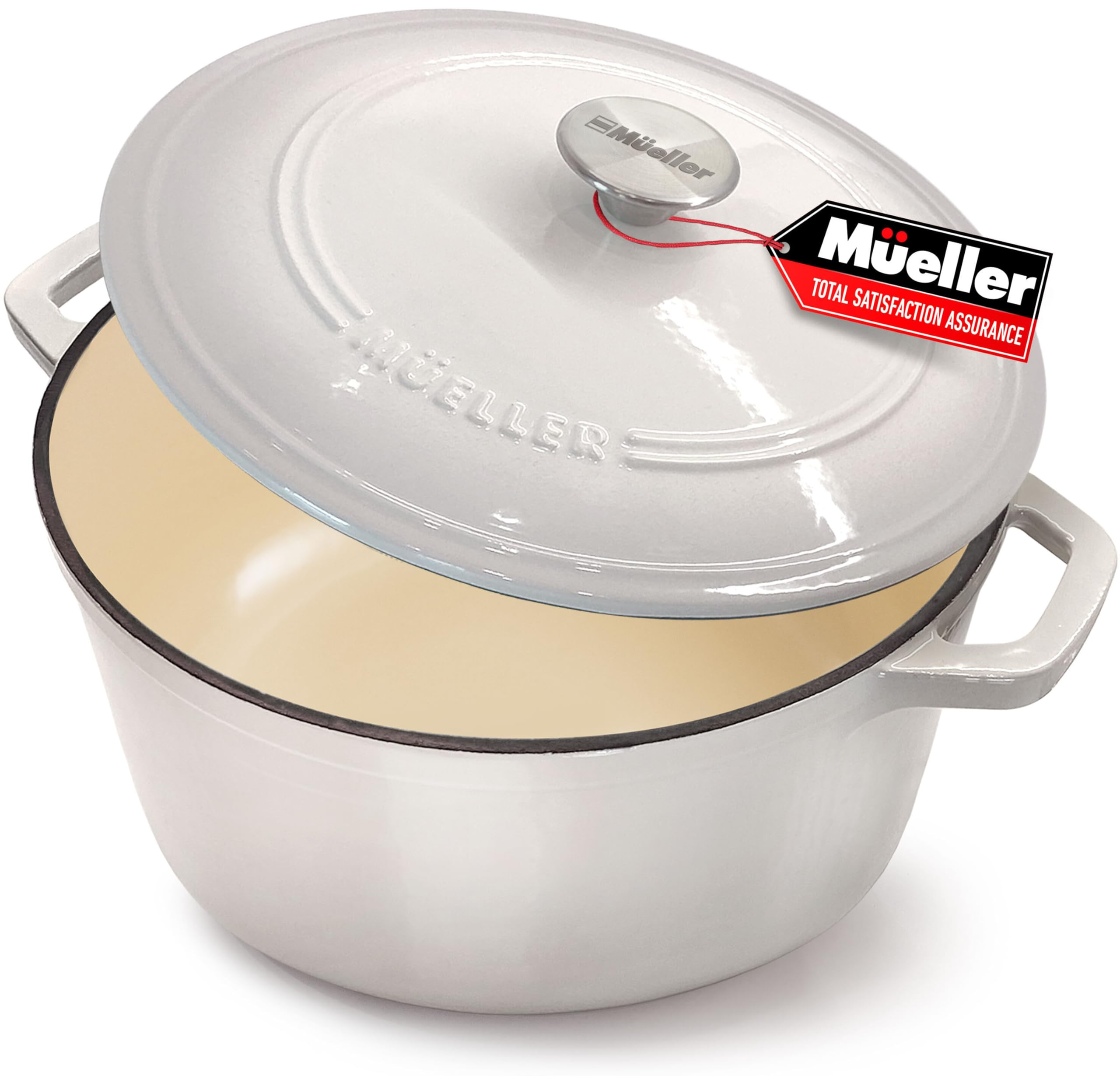 Mueller Cast Iron Dutch Oven Pot with Lid, 6 Quart Enameled, Dual Handles, Stainless Steel Knob, ... | Amazon (US)
