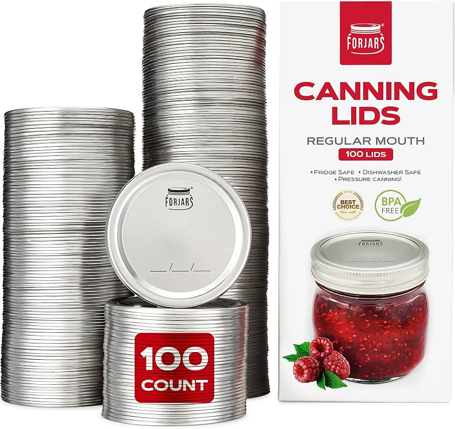 FORJARS - Canning Lids Regular Mouth, 100-Pack \u2013 Create Airtight Seals on Mason Jars to Pres... | Amazon (US)