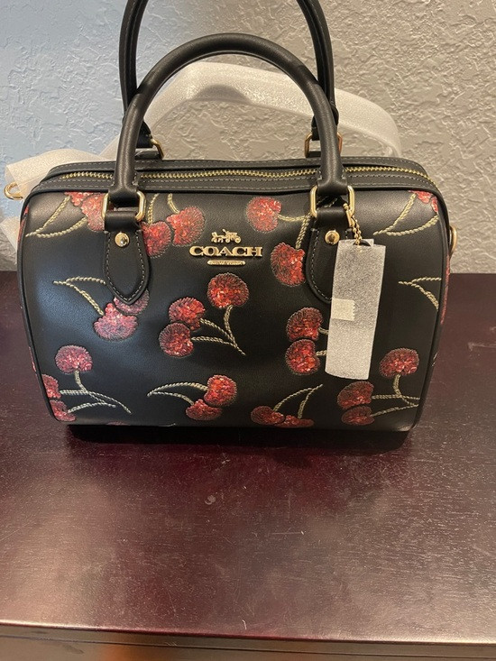 COACH Black Cherry Embroidered medium Rowan Satchel | Poshmark
