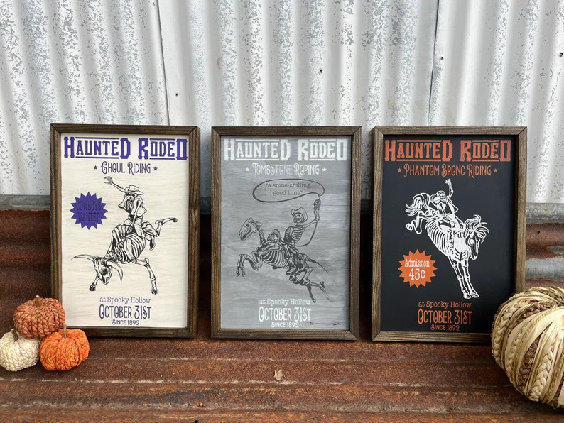 Haunted Rodeo Signs Western Halloween Decor Western Home Decor Fall Decor Cowboy Bull Riding Bron... | Etsy (US)