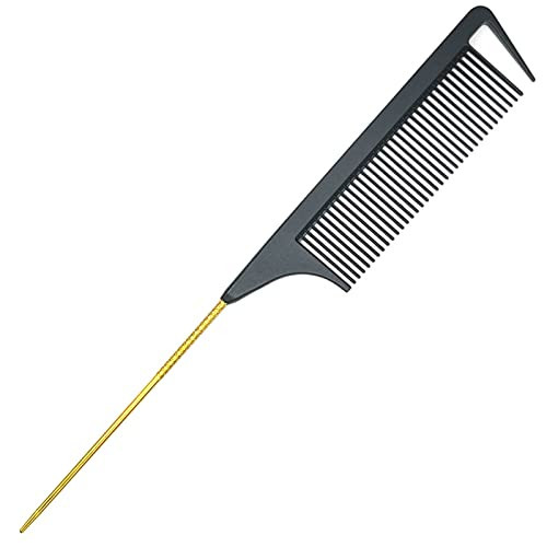 LLTGMV 9.3" Rat Tail Comb for Hair Styling, Parting, and Braiding with Metal Stainless Steel Pintail (Black & Gold) | Amazon (US)