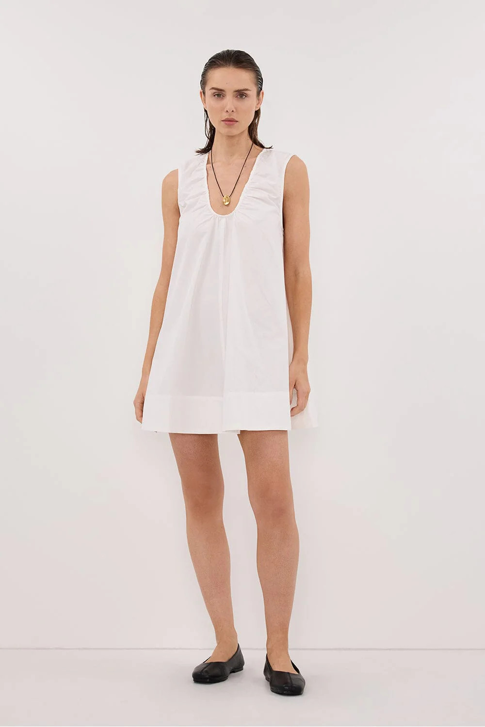 GABBY WHITE COTTON MINI DRESS | DISSH