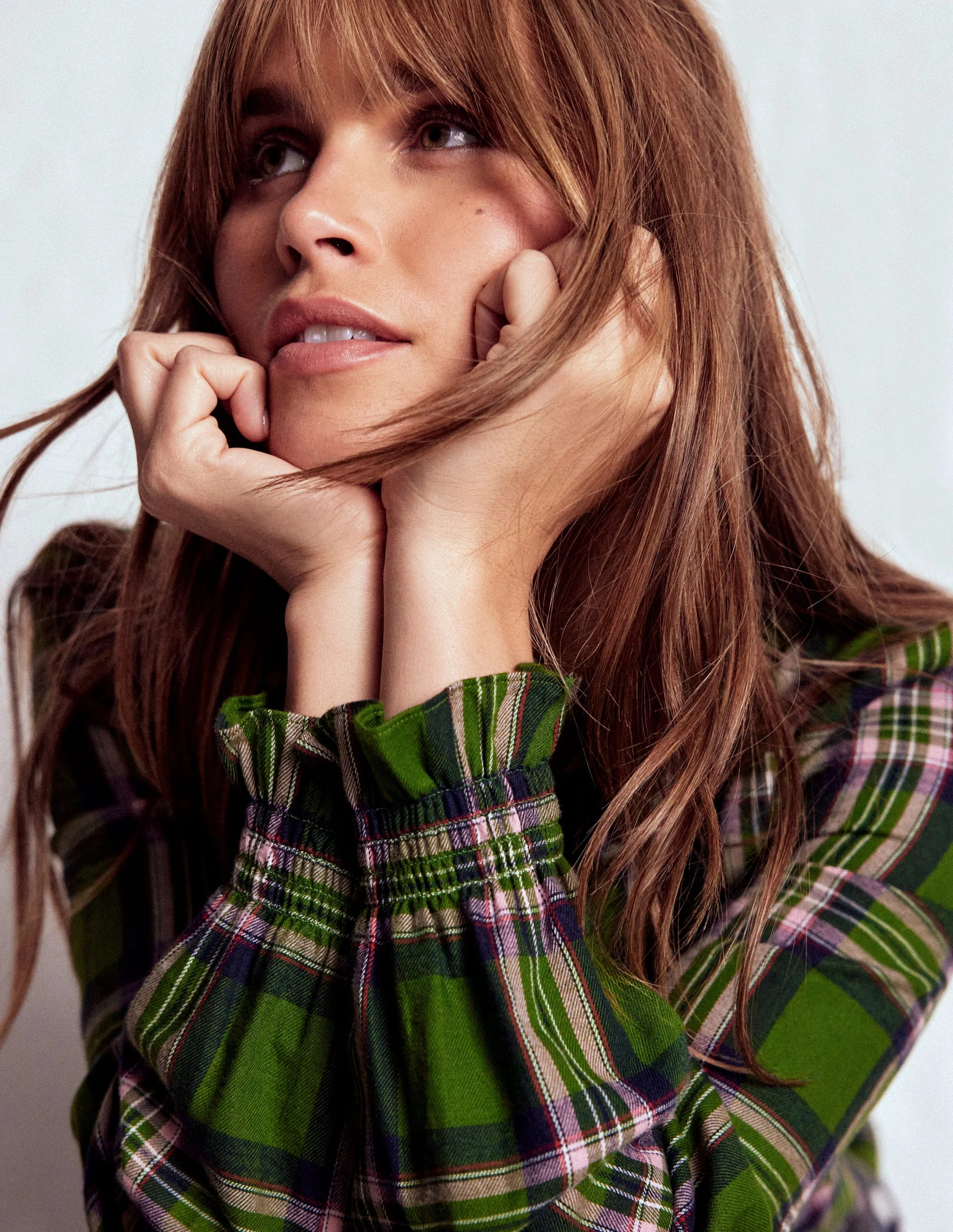 Lorna Brushed Cotton Top-Green, Navy & Pink Check | Boden (US)