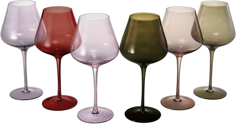 Colored Crystal Wine Glass Set of 6, Large 20 OZ Glasses, Summer Terracotta Bright Italian Style ... | Amazon (US)