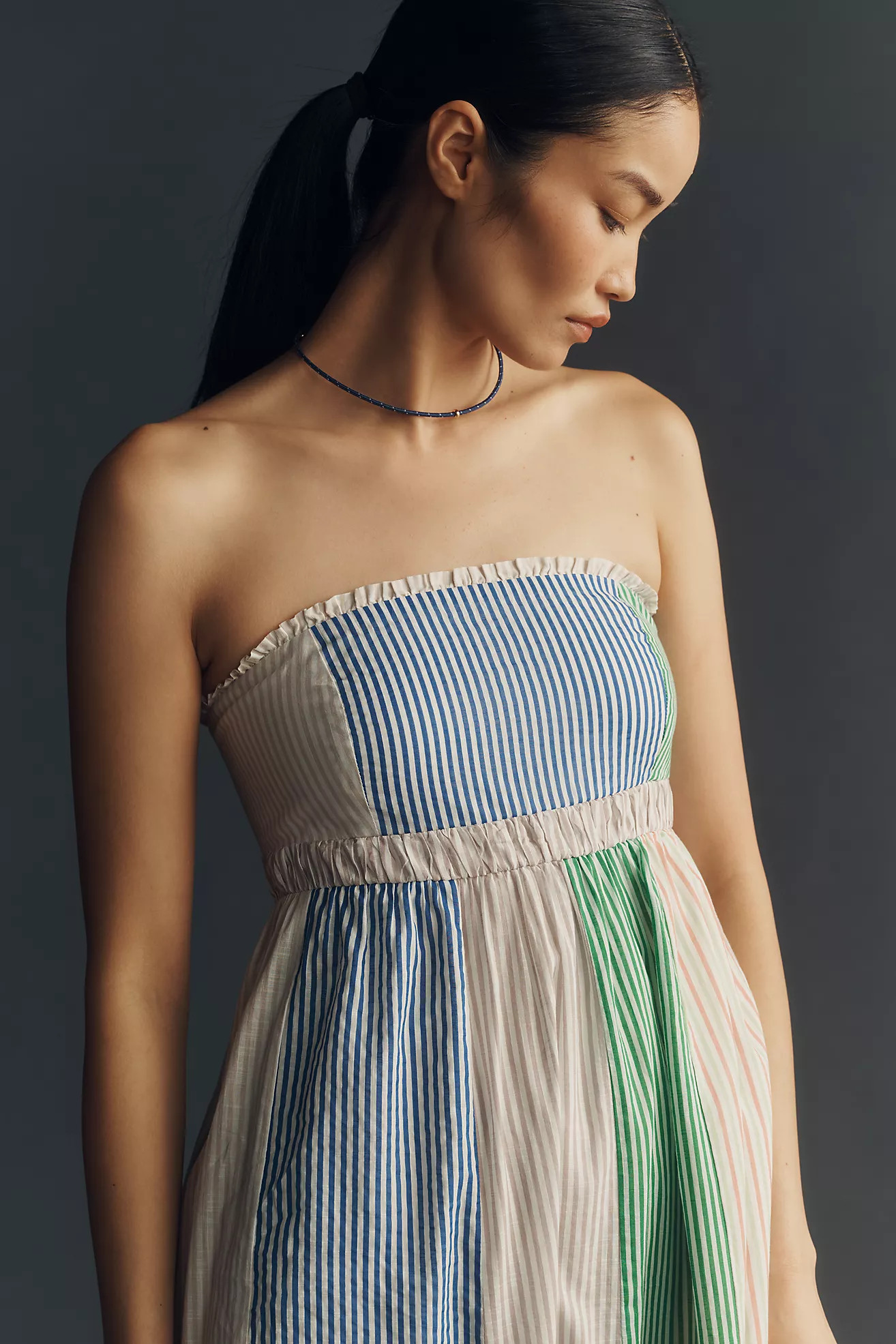 Maeve Cotton Strapless Colorblock Midi Dress | Anthropologie (US)