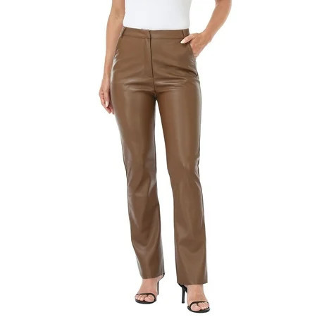 HDE Women s Faux Leather Pants High Waisted Trousers with Pockets Brown S | Walmart (US)