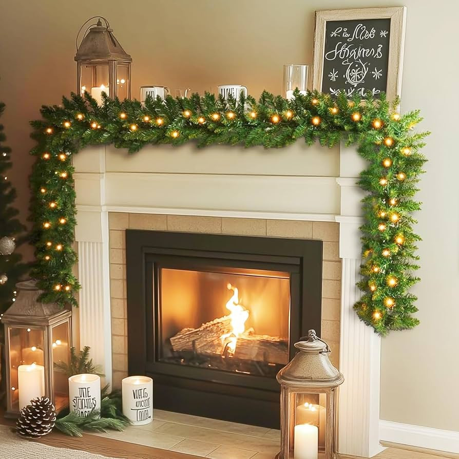 ANOTHERME 9 FT Pre-lit Christmas Garland Holiday Artificial Decor, Christmas Garland with Lights ... | Amazon (US)