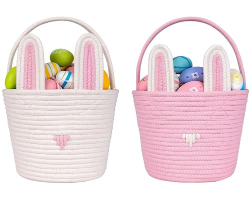 CubesLand Easter Baskets for Kids - 2-Piece Empty Bunny Buckets Set with Handle, Soft & Sturdy Easter Egg Hunt Basket Bags (9.8x7.8x7.8 Inch) - Perfect Easter Gifts for Girls, Boys & Toddlers | Amazon (US)