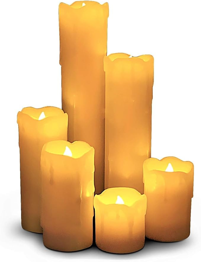 LED Lytes Timer Flameless Candles, Slim Set of 6, 2" Wide and 2"- 9" Tall, Ivory Color Wax and Fl... | Amazon (US)
