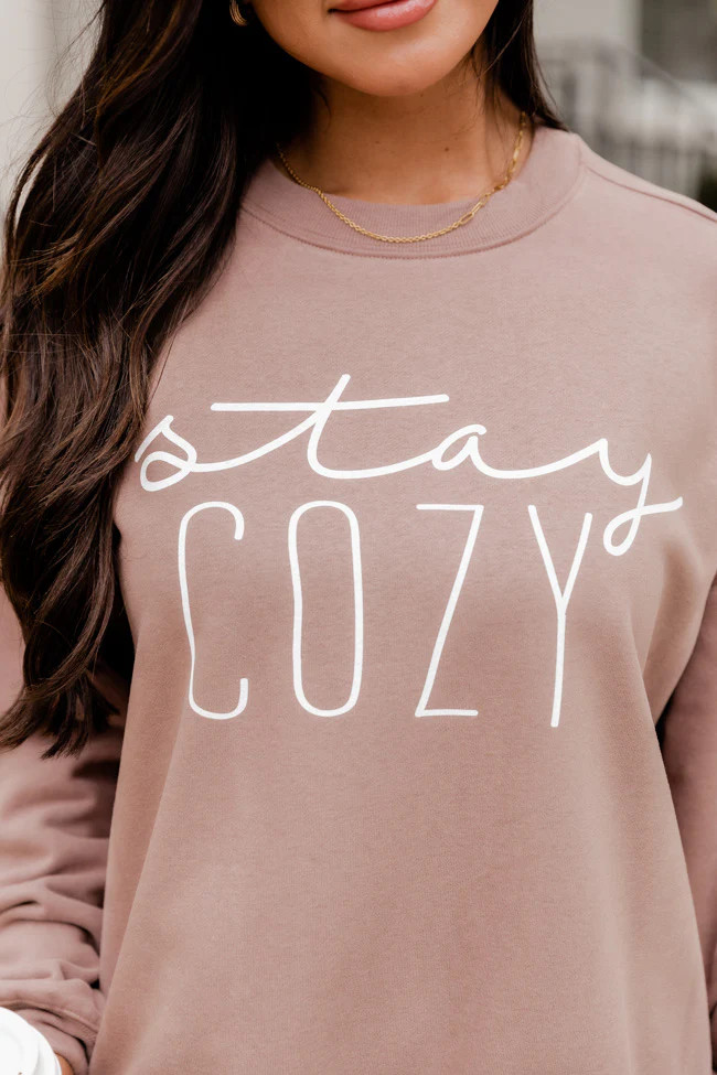 Stay Cozy Mocha Oversized Graphic Sweatshirt | Pink Lily